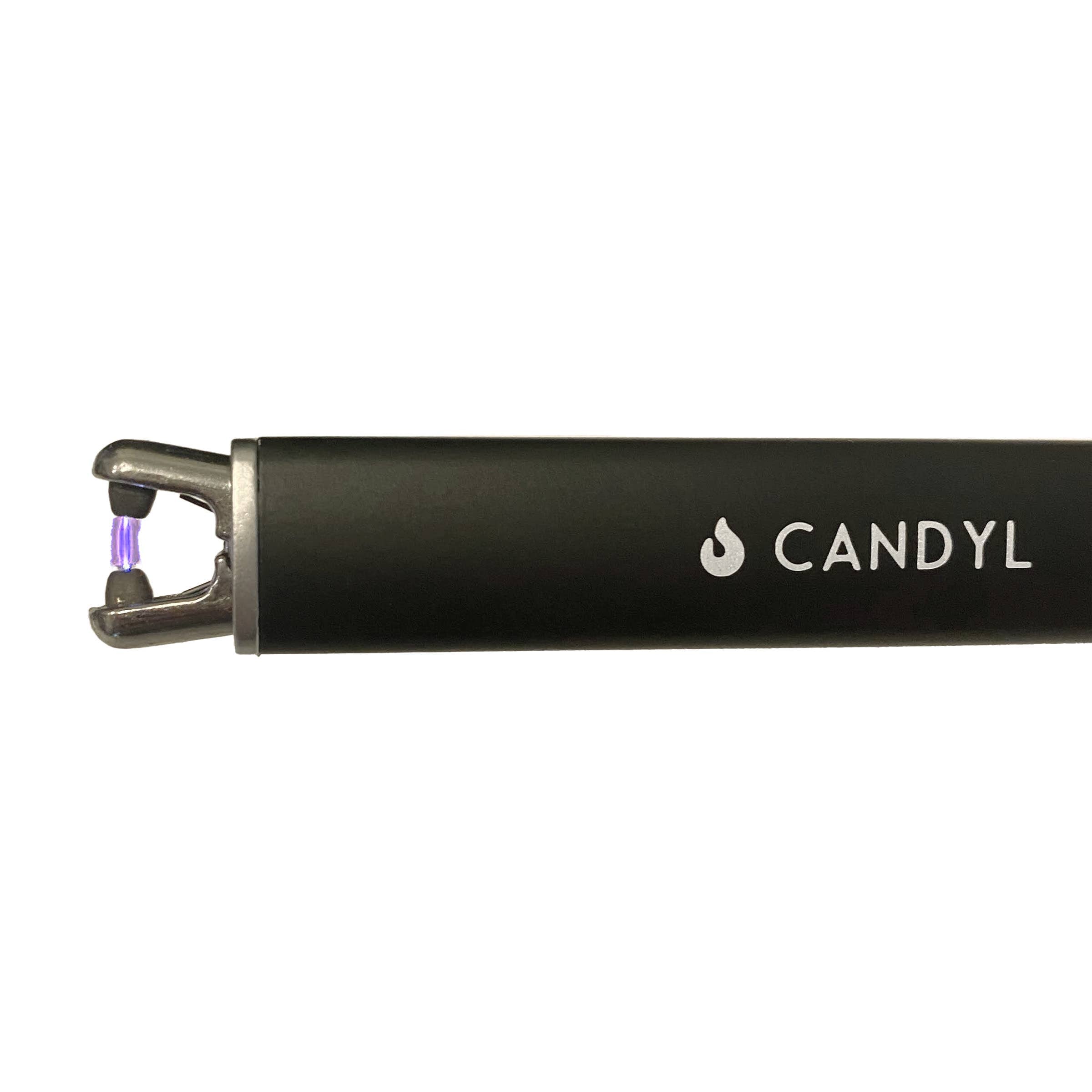 Black lighter with 'CANDYLI' branding on a white background