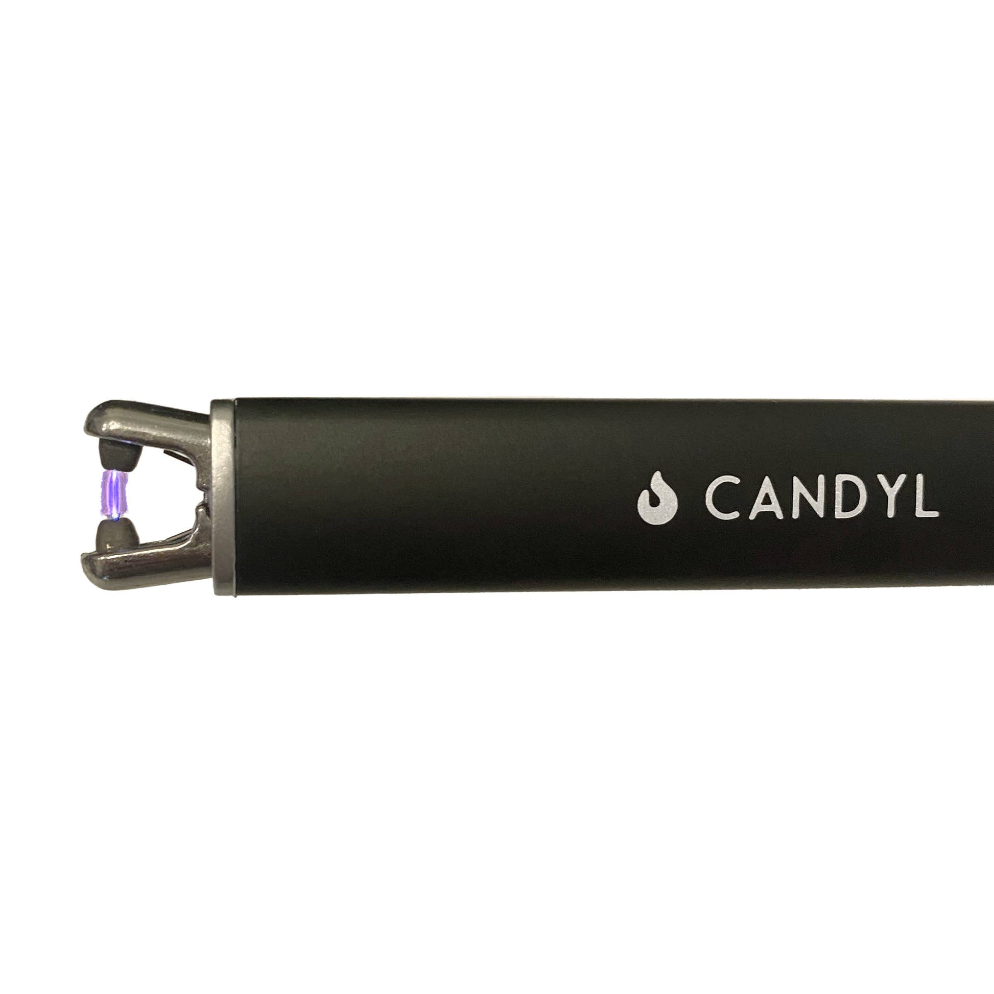 Black lighter with 'CANDYLI' branding on a white background