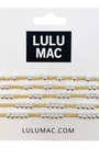 Set of gold and silver beaded bracelets on a LULU MAC branded card.