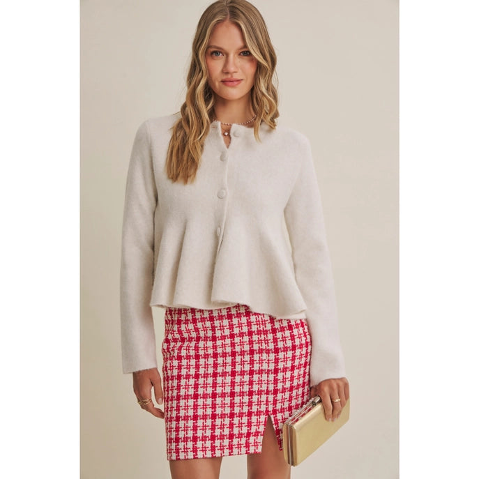 Cream Peplum Sweater Button Top