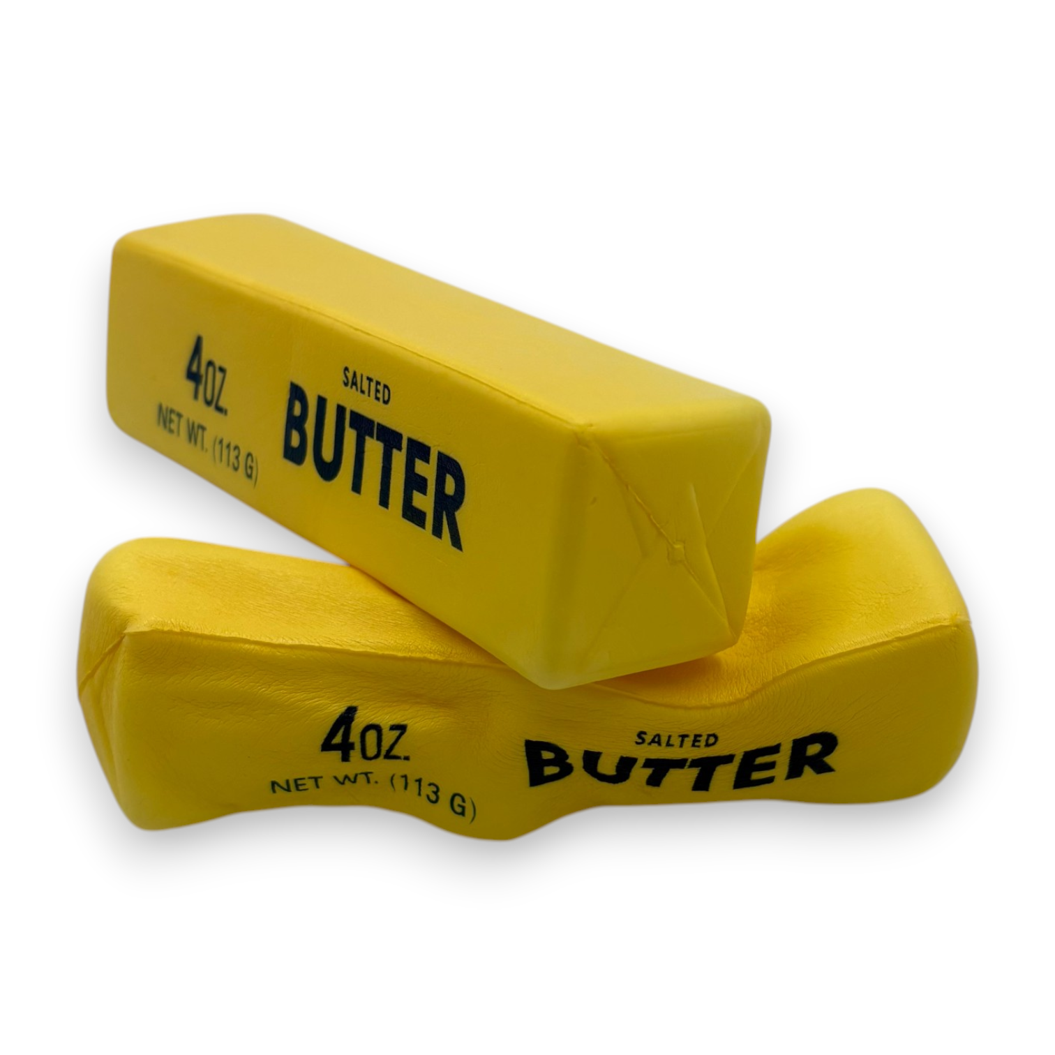 Two yellow blocks of butter with '4oz' and 'SALTED BUTTER' text on a white background