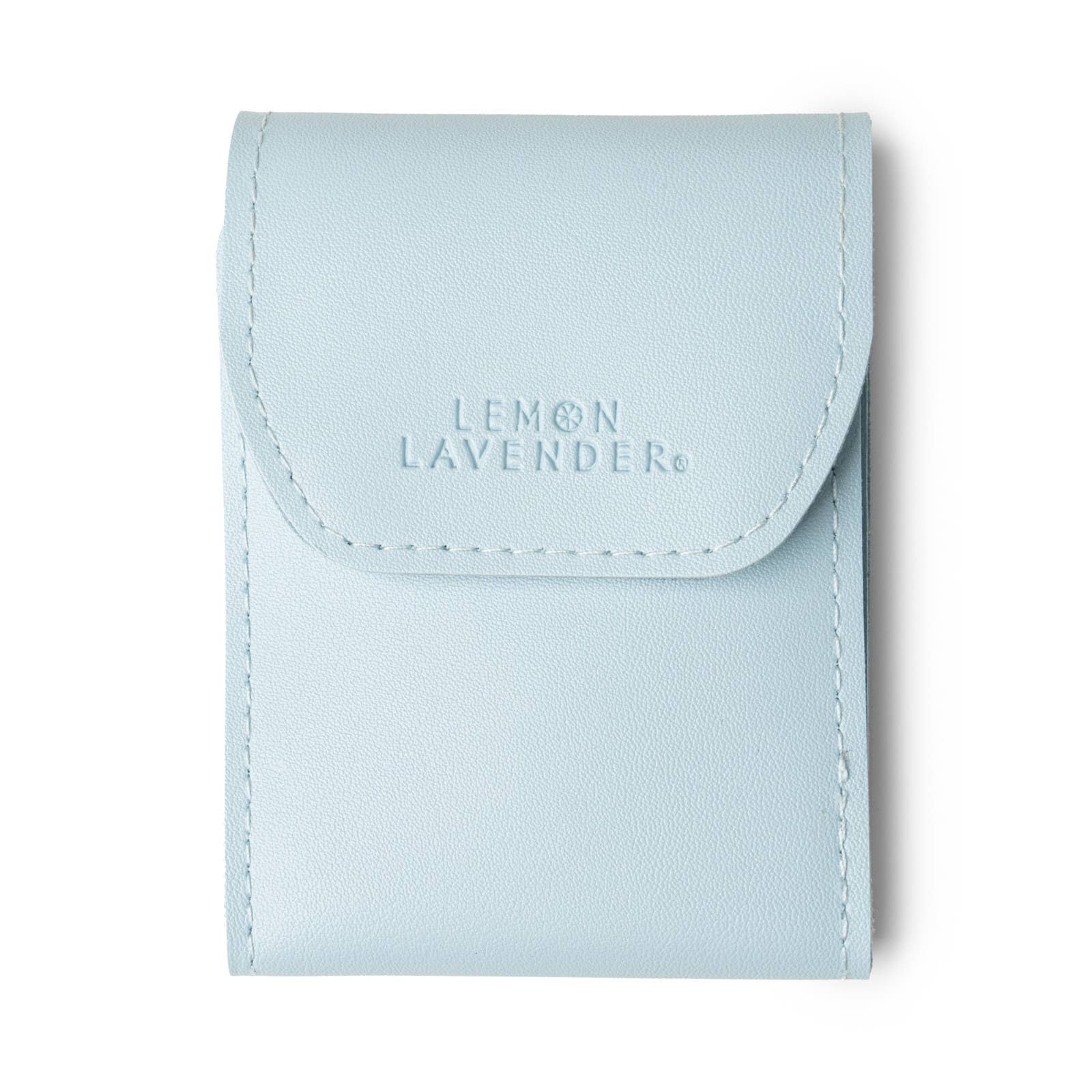 Light blue pouch with 'Lemon Lavender' branding on a white background