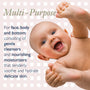 Baby with open mouth on a checkered background with product description text.