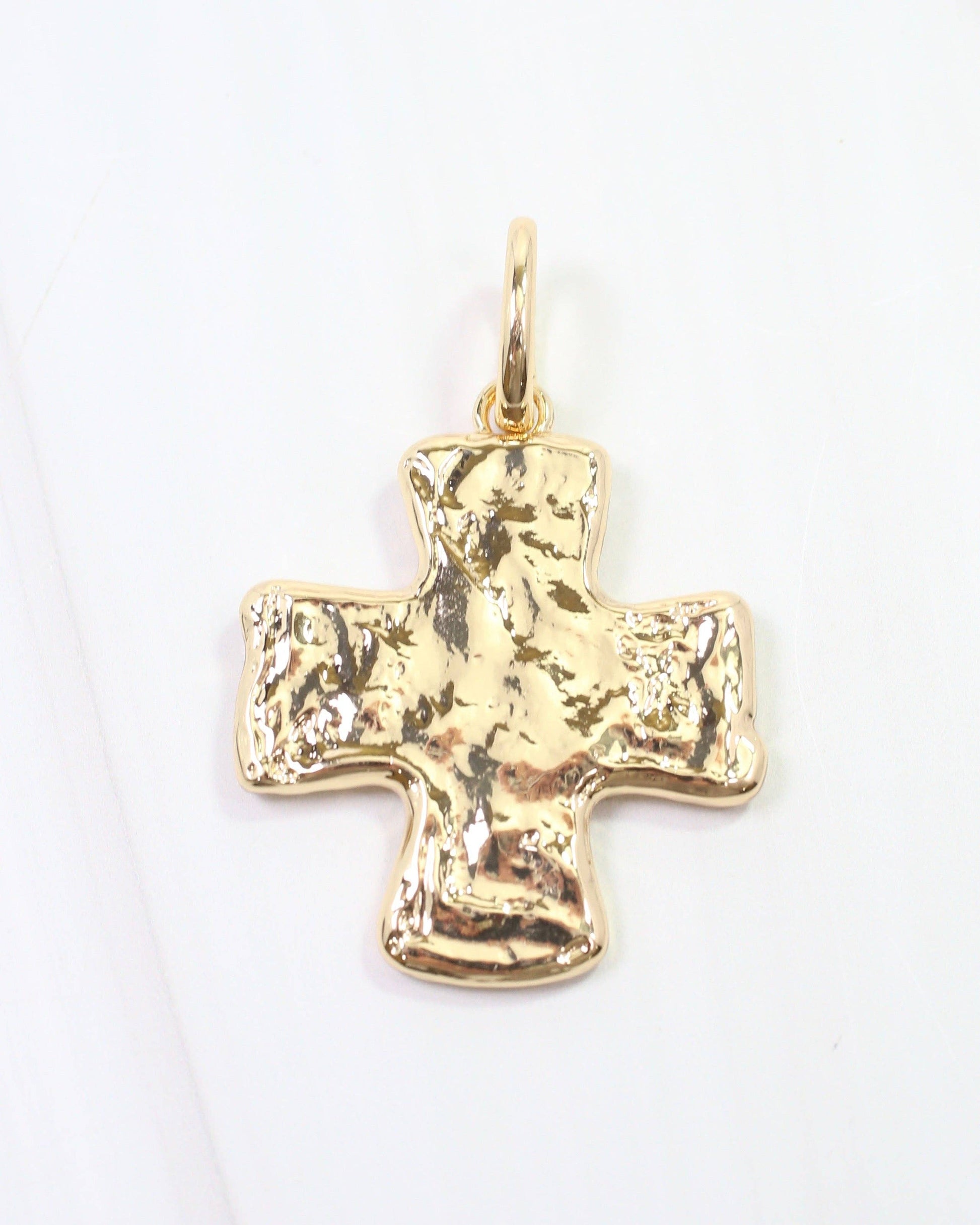 Caroline Hill - Hilda Hammered Large Cross Charm Gold