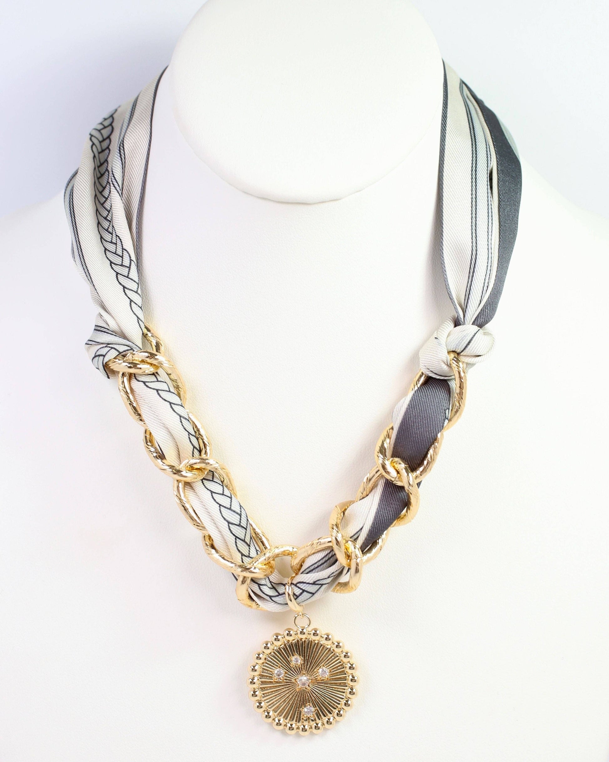 Caroline Hill - Sarah Scarf Charm Necklace Steel Gray