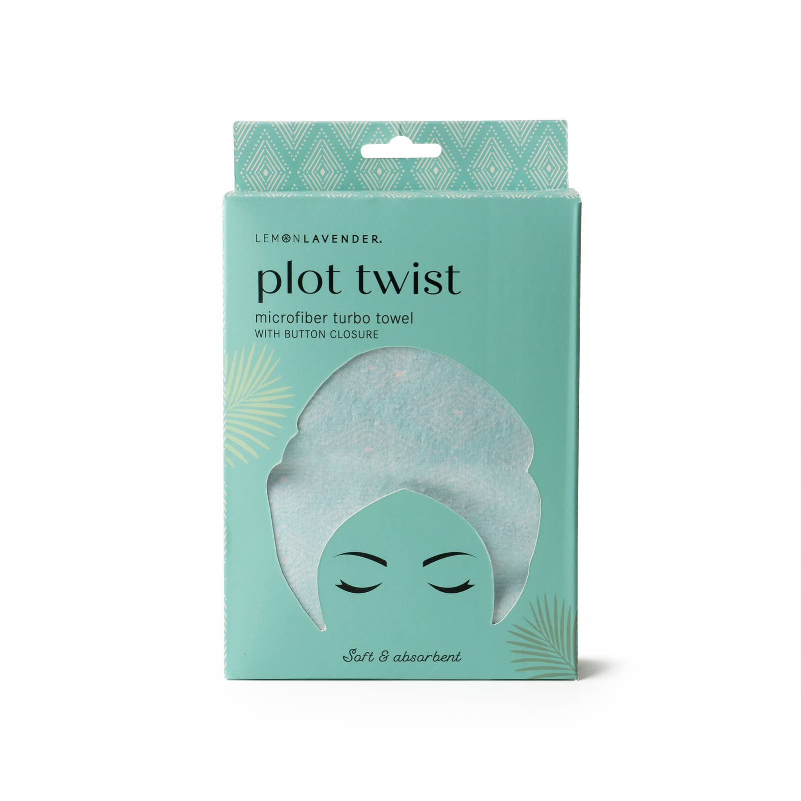 Packaging of a microfiber towel with a woman's face design on a white background