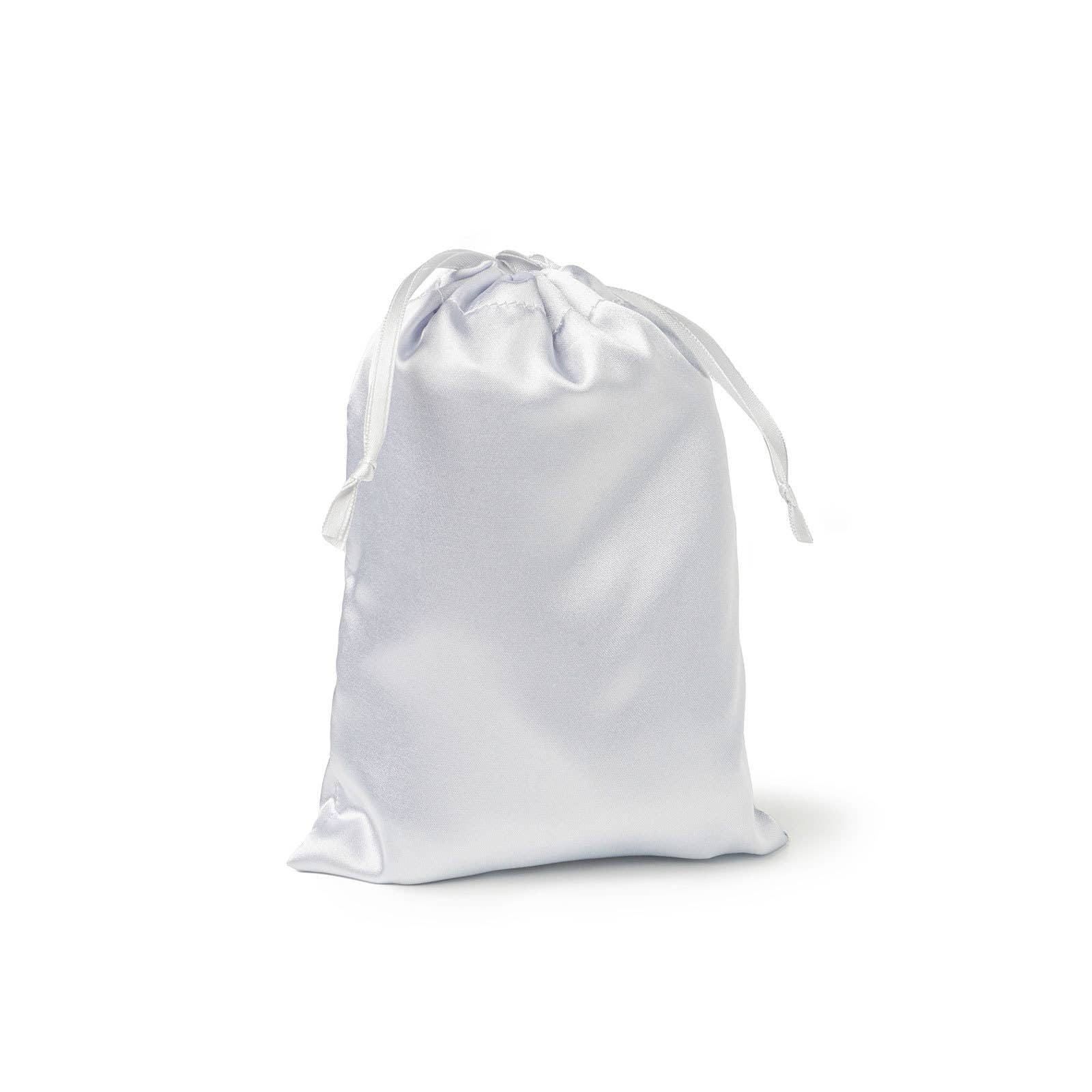 White drawstring bag on a white background