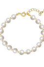 Pearl bracelet with gold clasp on a white background