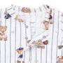 Children's shirt with teddy bear pattern and buttons on a white background