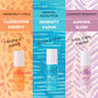 Three skincare product bottles with different scents on colorful backgrounds