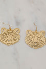 Gold tiger head earrings on a marble background