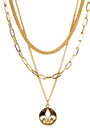 Three gold necklaces with a pendant on a white background