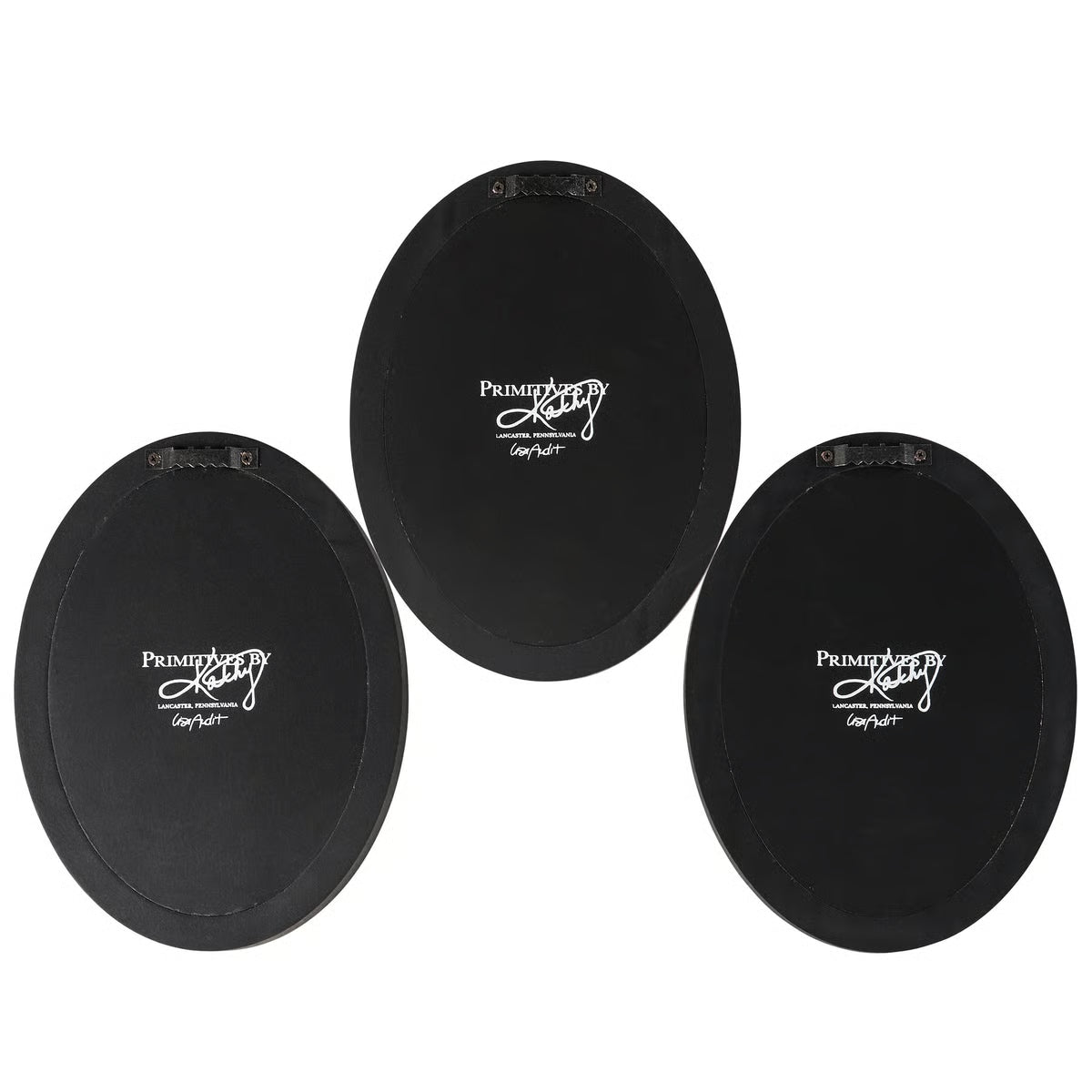 Three black practice pads with a logo on a white background