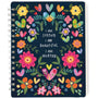 Notebook cover with colorful floral design and motivational text on a dark blue background