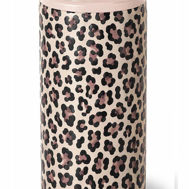 Slim can sleeve in brown leopard print with KATYDID logo