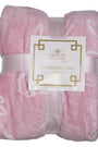 Pink throw blanket with a 'Royal Standard' label on a white background