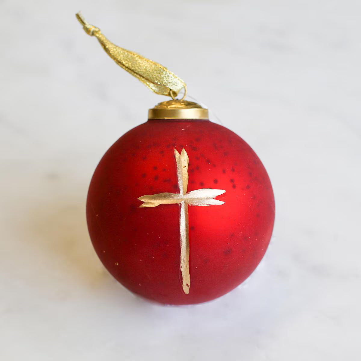 Cruix Glass Ball Ornament   Red/Gold