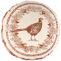 Round pillow with a brown pheasant design on a white background