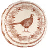 Round pillow with a brown pheasant design on a white background