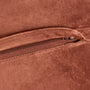 A close-up of a brown zipper with a matching brown pull tab.