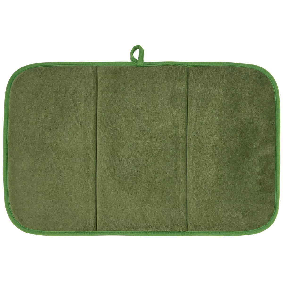 Green folded towel on a white background