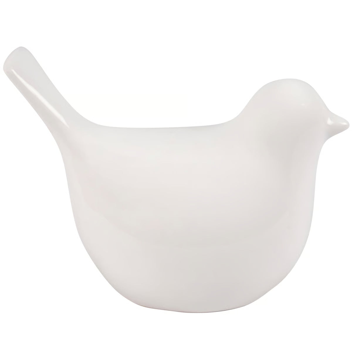 White ceramic bird-shaped object on a white background