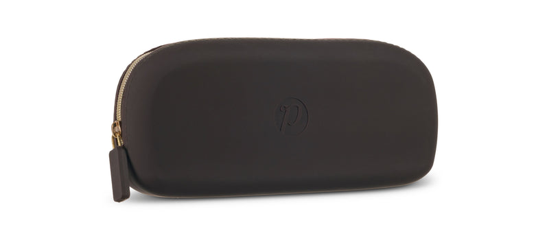 Lilac silicone eyeglass case with Peepers logo on a white background