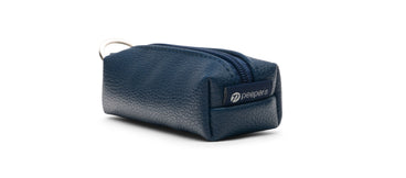 Blue key ring bag with a brand logo on a white background
