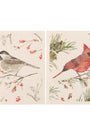 Two clothes featuring birds and nature elements on a beige background