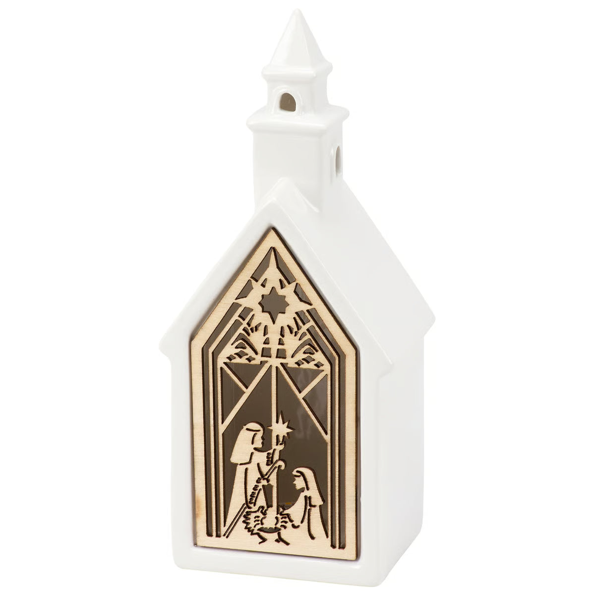 White Church with nativity Silhouette on white background