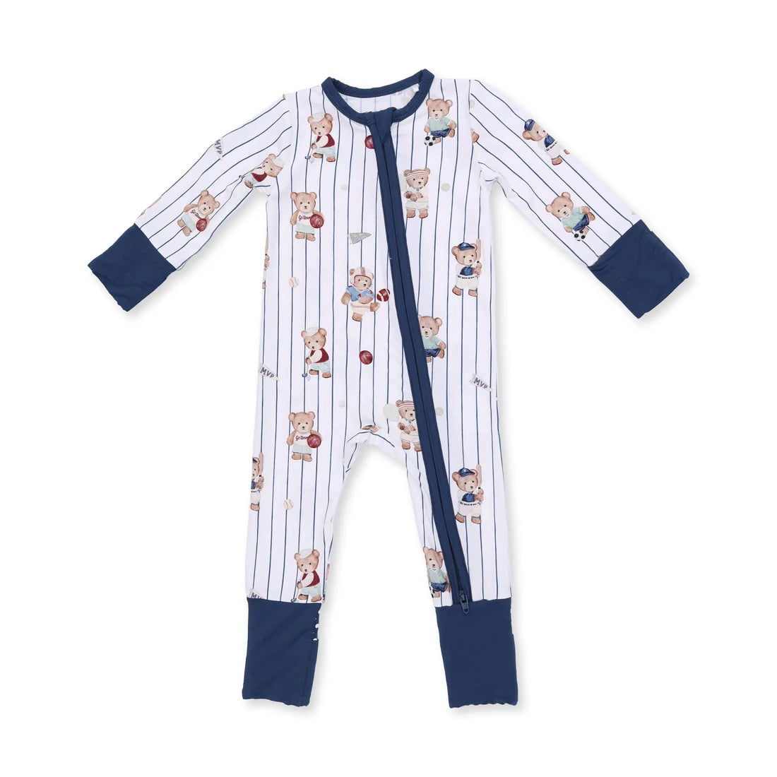 Baby onesie with teddy bear pattern on a white background
