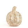 Woven basket shaped like a pumpkin on a white background