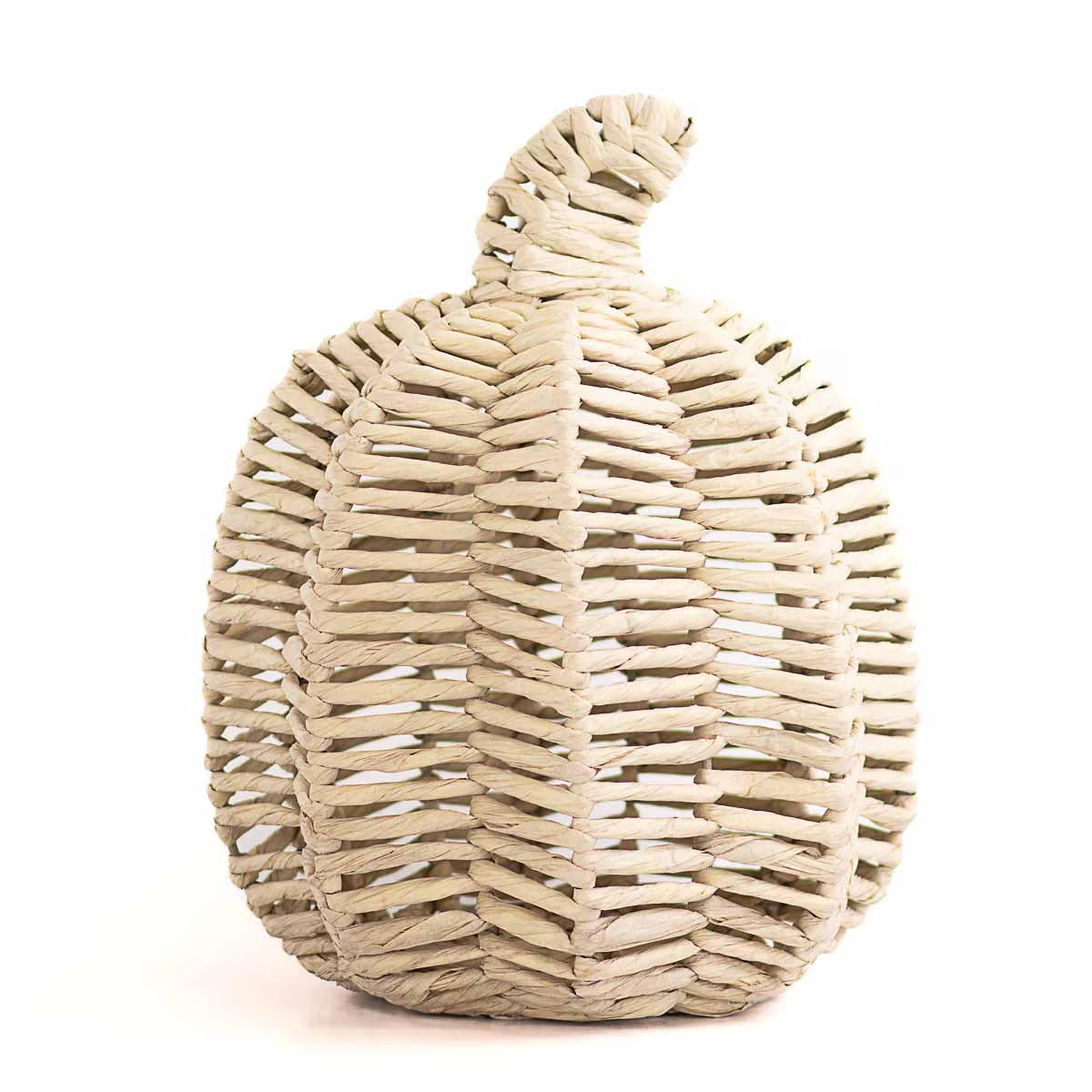 Woven basket with a lid on a white background