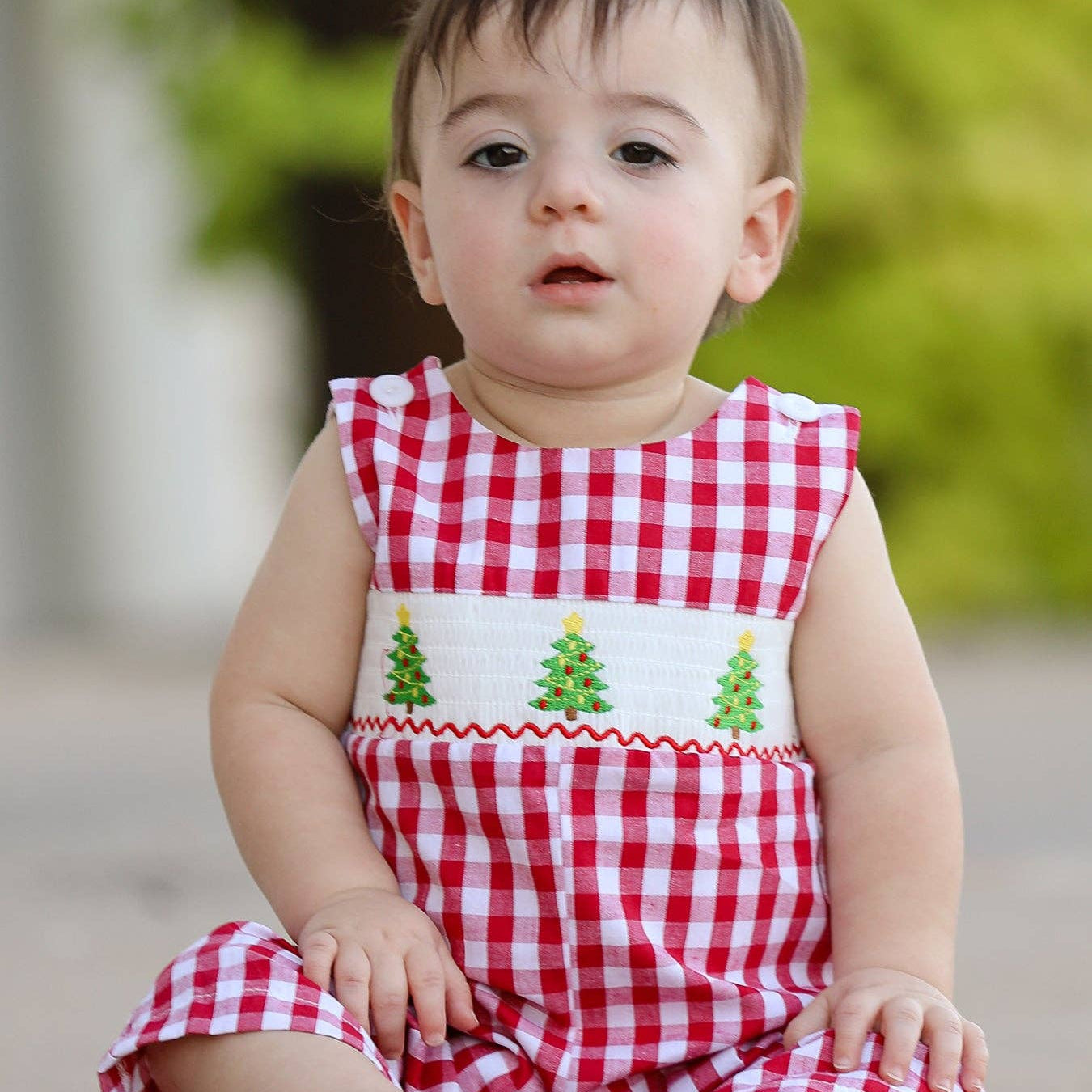 Rylee Faith Designs - Christmas Tree Smocking Embroidered Boys Romper