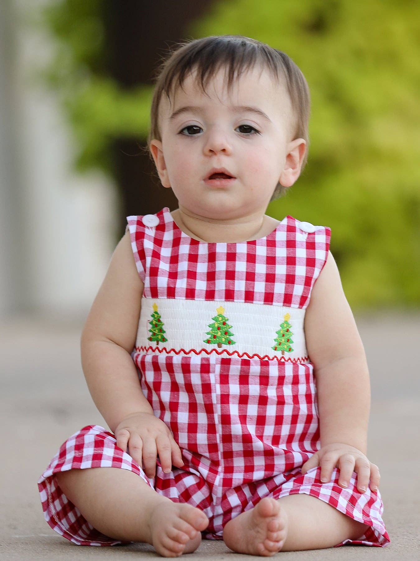 Rylee Faith Designs - Christmas Tree Smocking Embroidered Boys Romper
