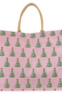 Tote bag with Christmas tree pattern on a pink background