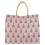 Tote bag with Christmas tree pattern on a pink background