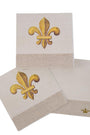 Two greeting cards with gold fleur-de-lis design on a white background