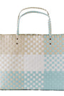 Woven tote bag with a checkered pattern on a white background