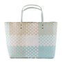 Woven tote bag with a checkered pattern on a white background