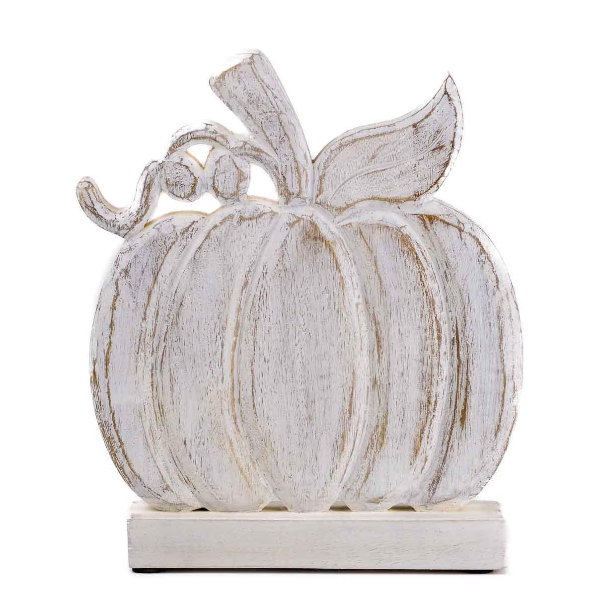 White distressed pumpkin decoration on a white background