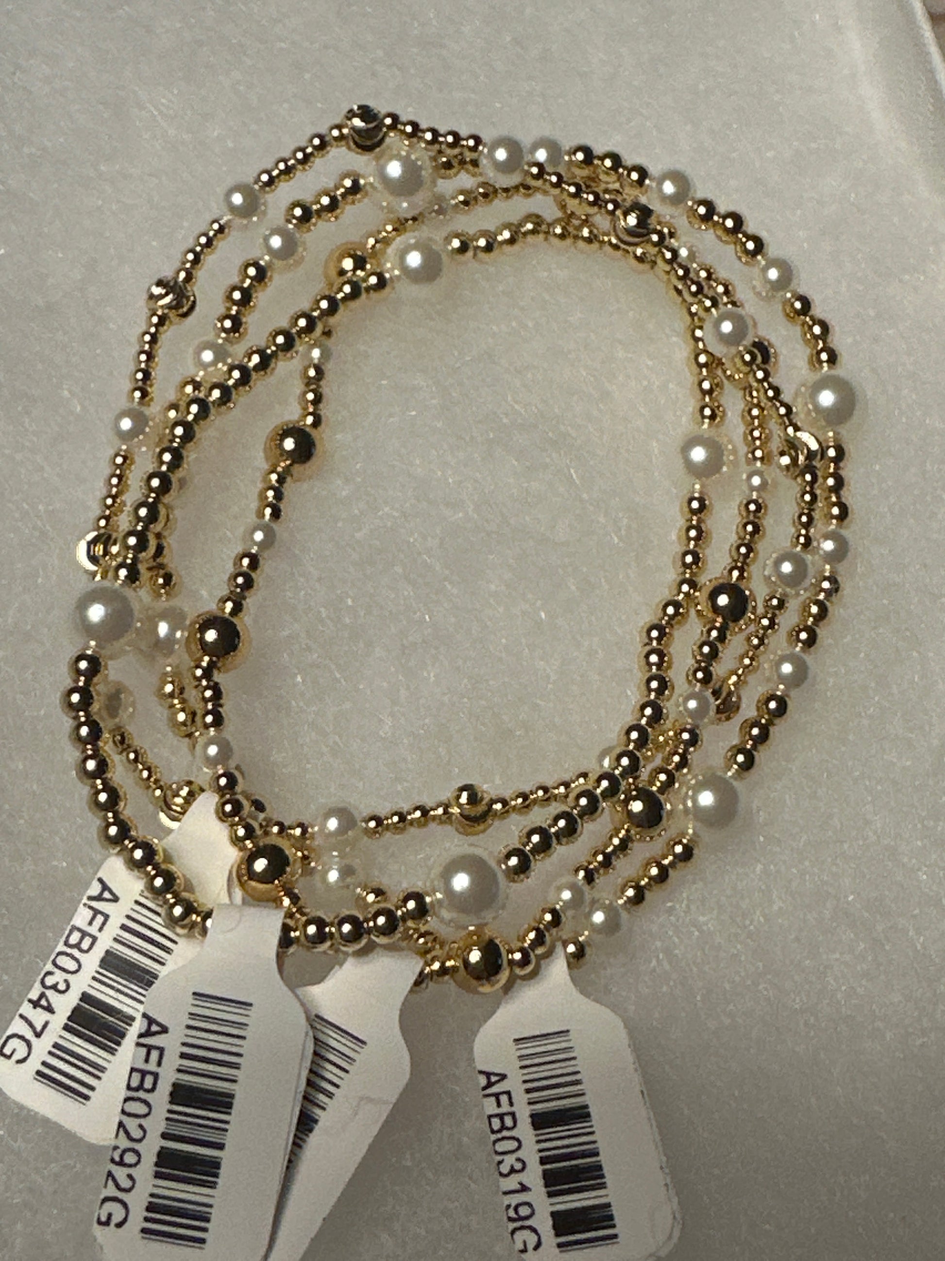 Gold & Pearl Stack Bracelets x 4- 6.5 inch