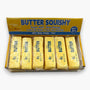 Packaging of Butter Squishy toy with yellow packaging and blue text on a white background