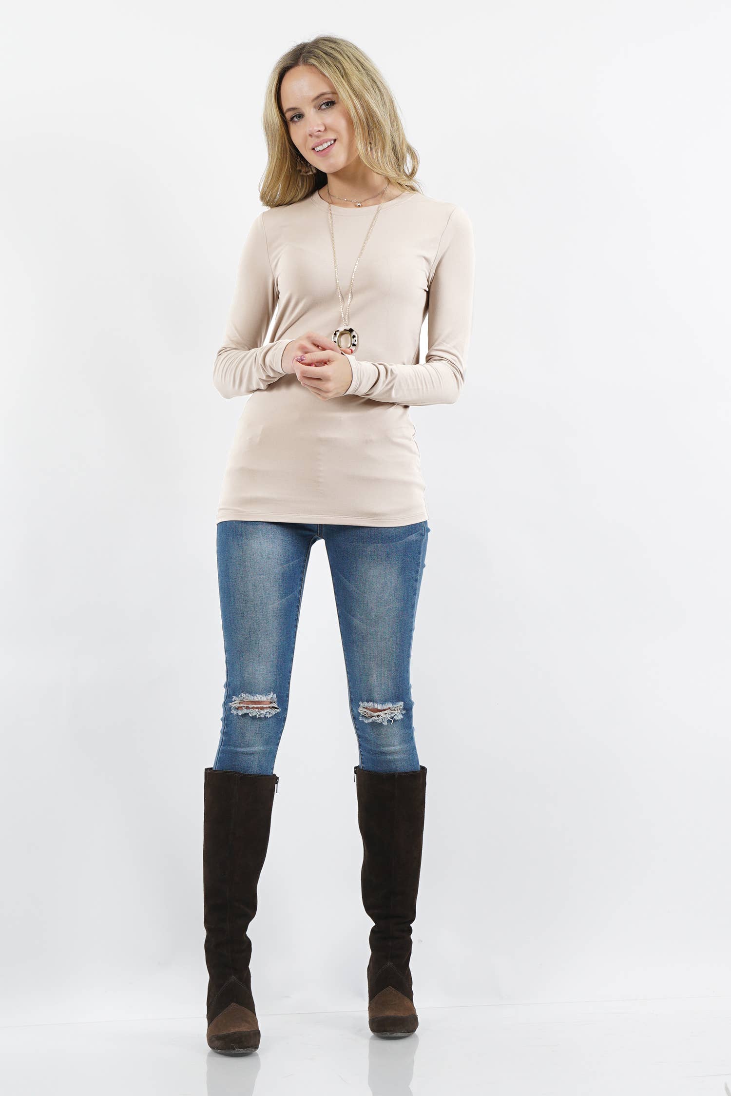 42POPS - `Microfiber Long Sleeve Tee Zenana