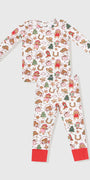 Children's 2 piece set with Christmas-themed pattern on a white background