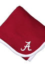 Red blanket with a white 'A' logo on a white background