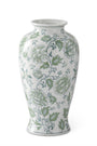 White vase with green floral patterns on a white background