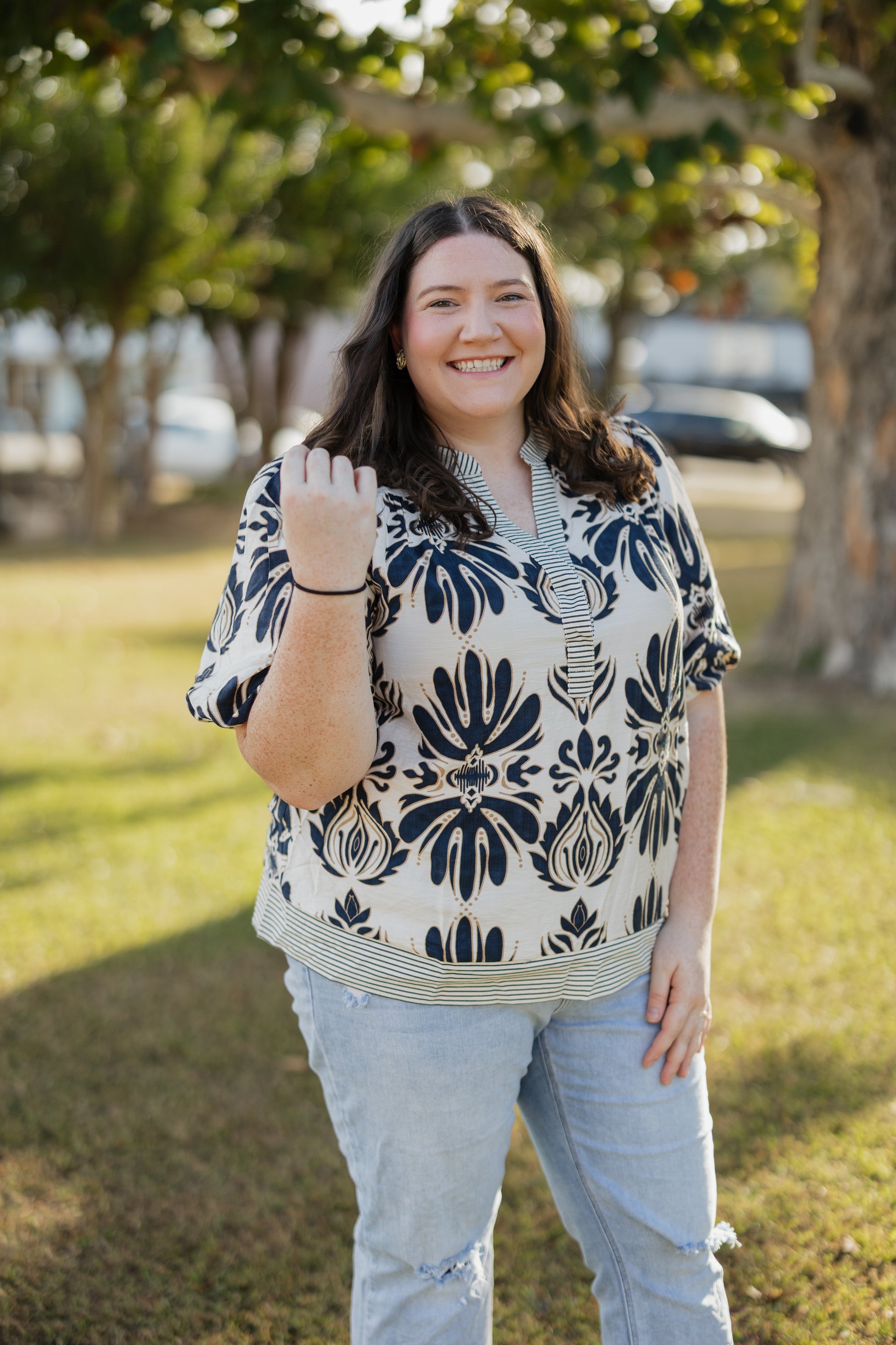 Bubble Sleeve Printed Woven Top