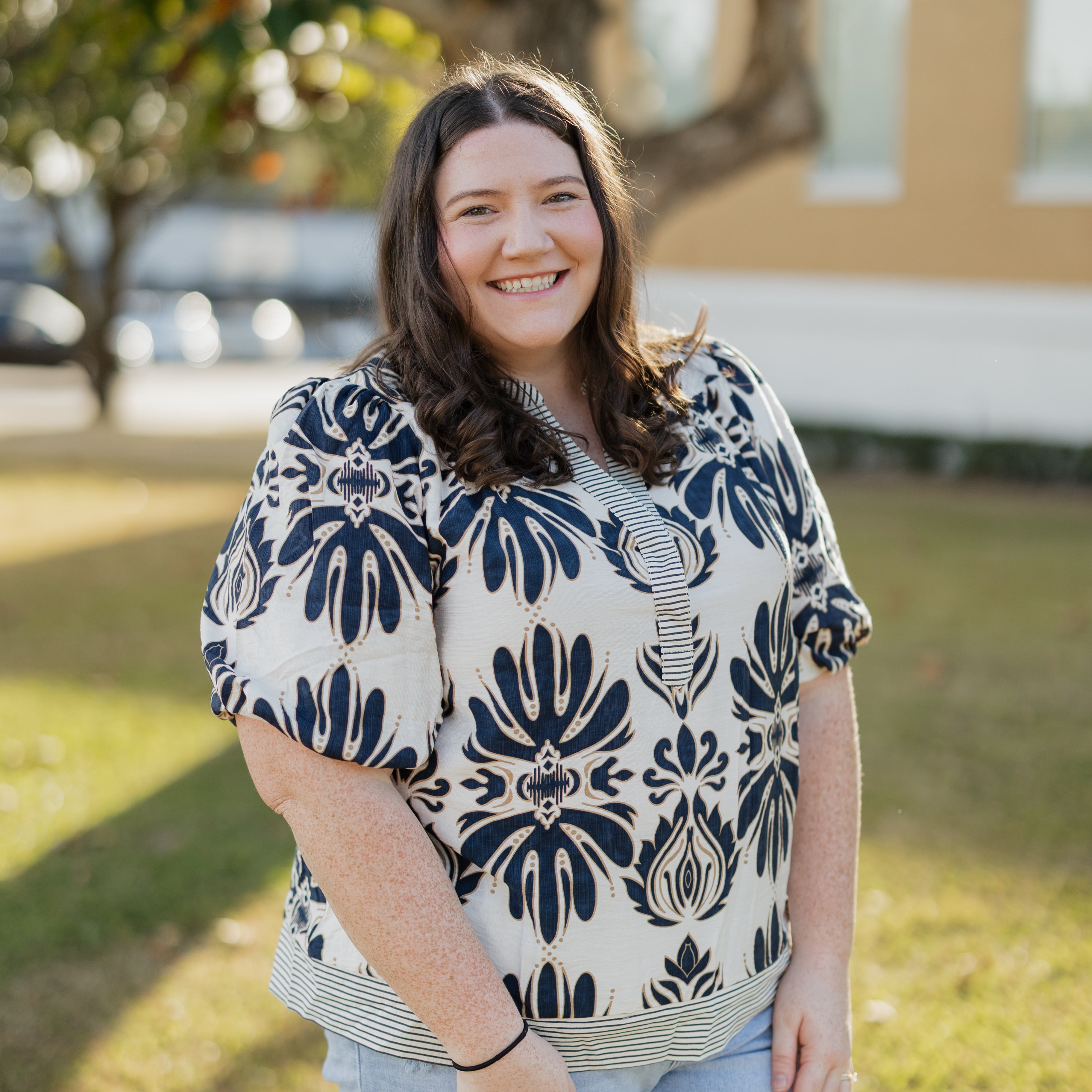 Bubble Sleeve Printed Woven Top