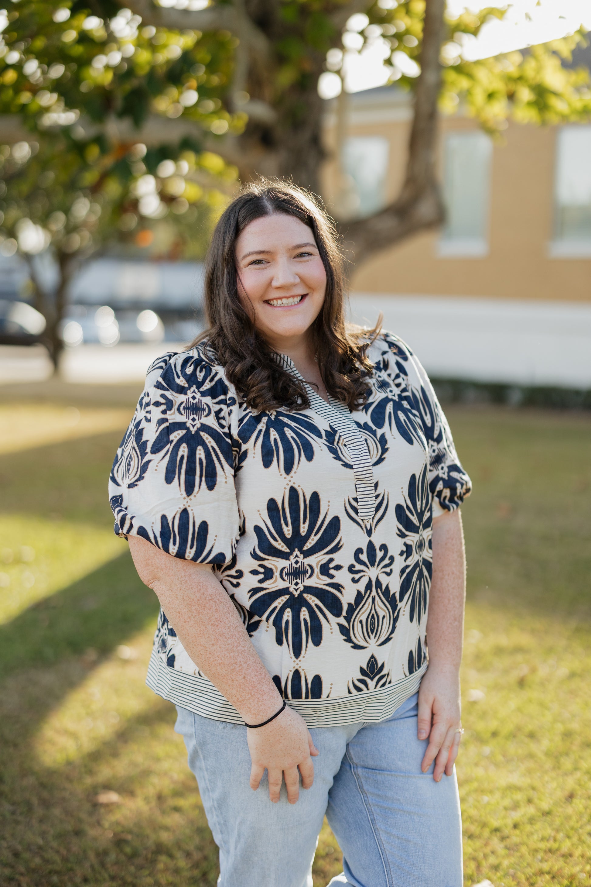 Bubble Sleeve Printed Woven Top